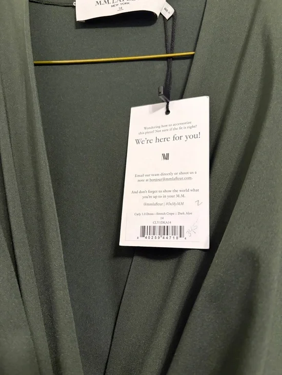 MM. LaFleur Deep Green Wrap-Style Carly Long Sleeve Dress in Stretch Crepe - Picture 3 of 3